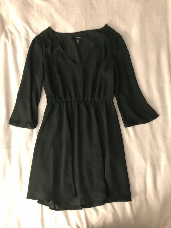 Forever 21 Dark Green Long Sleeved V Neck Dress Holiday - Image 6