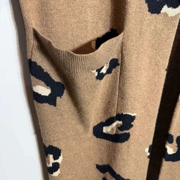 J. Crew Ella Leopard Open-Front Long Sweater-Blazer Women's Medium Brown Wool - Image 9