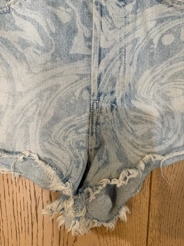 Zara High Waist Light Blue Swirl-Pattern Denim Cotton Woman’s Shorts - Image 5