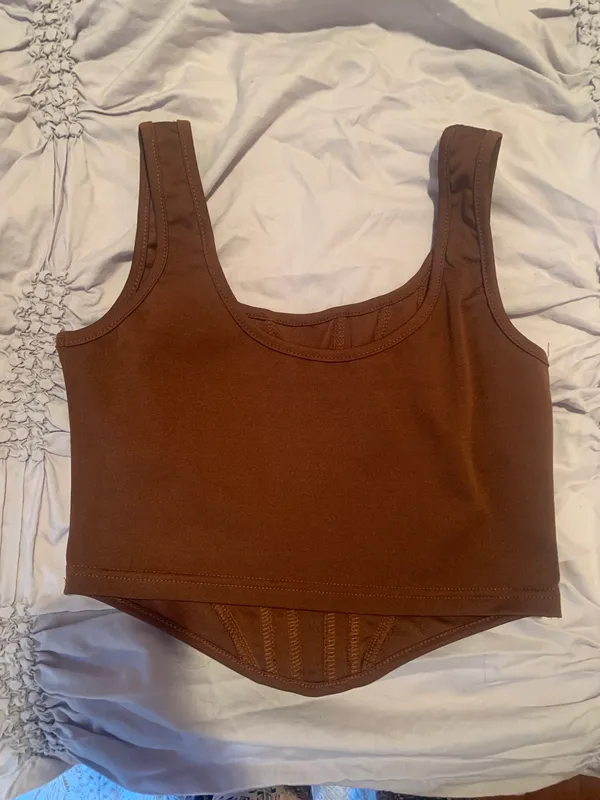 Brown Cropped Corset Top - Image 2