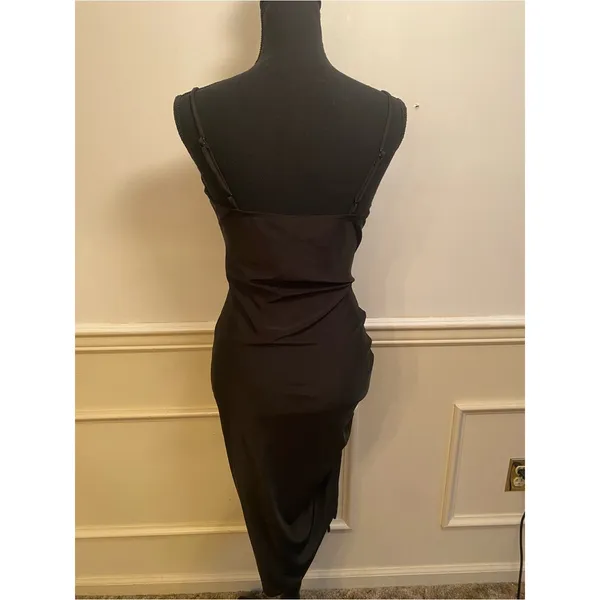 Black Ruched Cowl Neck Midi Dress by E.L.H. Studio - Image 2