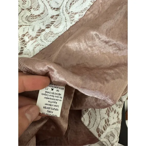 TRAC Ivory Over Mauve Pink Floral Lace Dress Womens Large L Backless Homecoming - Image 6