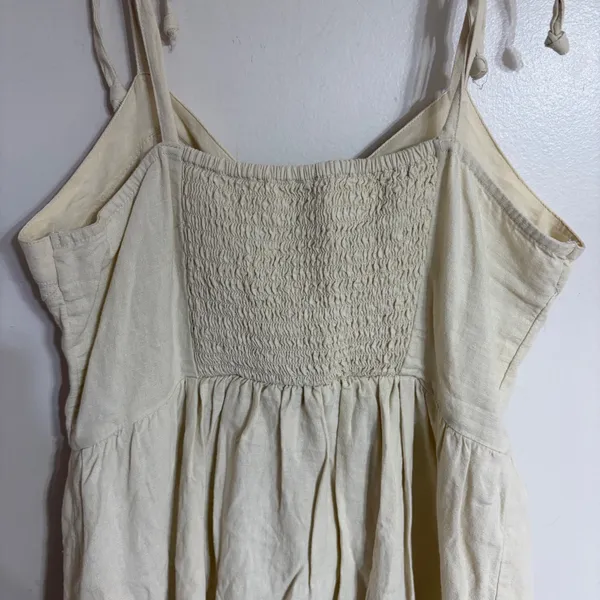 Aerie‎ Linen Blend Button Down Tie Strap Mini Dress Cream Size XS Boho Festival - Image 9