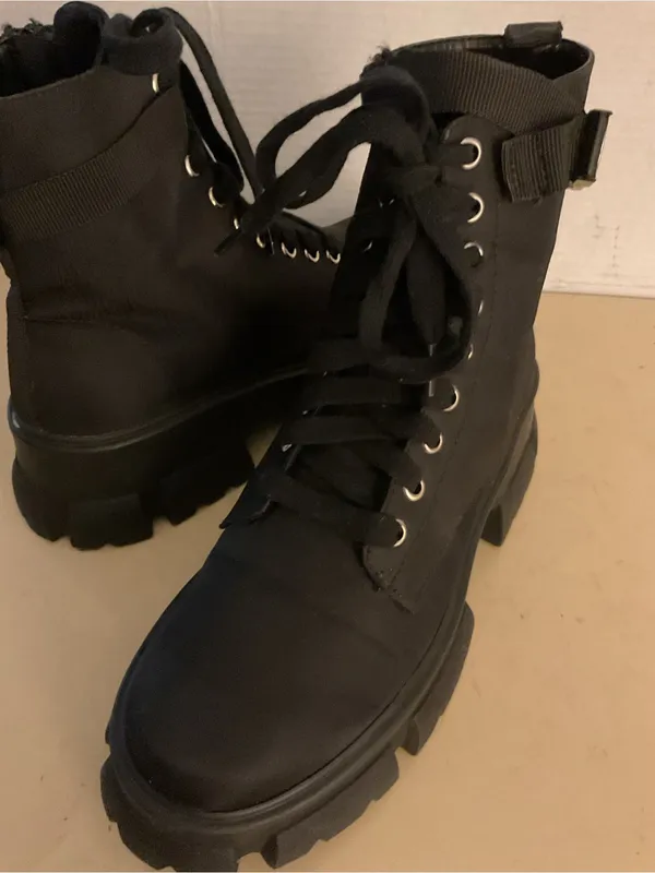 Steve Madden women black canvas nylon platform Combat Boots US 8 - Image 8