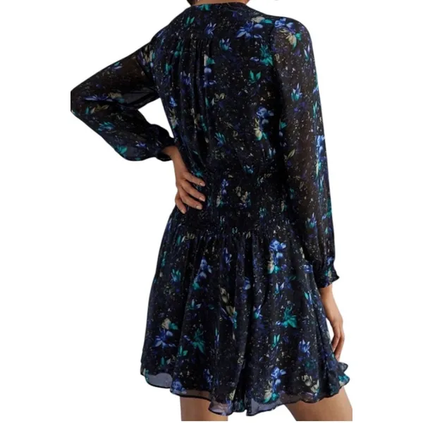NWT Anthropologie Ruched Floral‎ Mini Dress Black Blue Size XS Fairy Feminine - Image 2