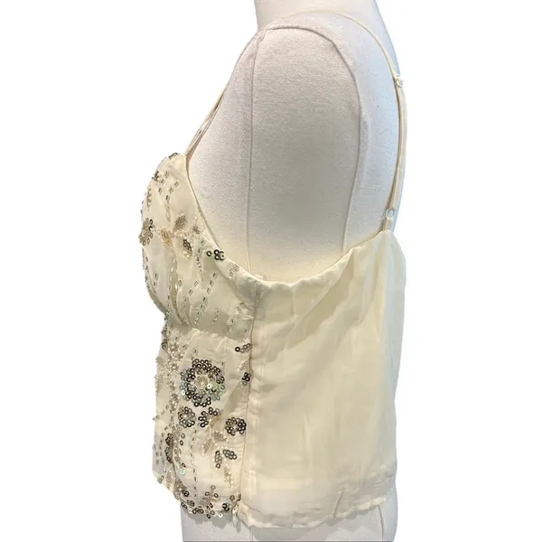 Beaded Sequin NWT Fairy Cami Crop Top Ivory Party Y2K Coquette XL No Boundaries - Image 4