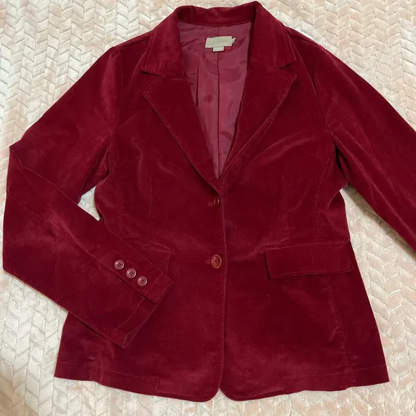 XXI‎ Brand Deep Red Corduroy Jacket Blazer Button Front Stretch Size L - Image 2