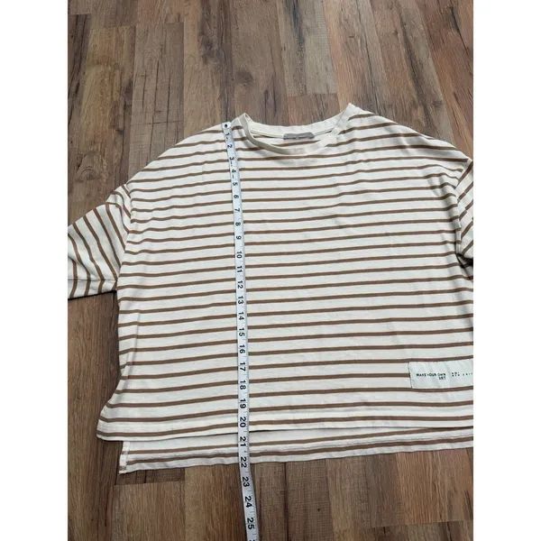 MNG Mango‎ Striped Oversized Long Sleeve Top Beige Brown Size L - Image 7