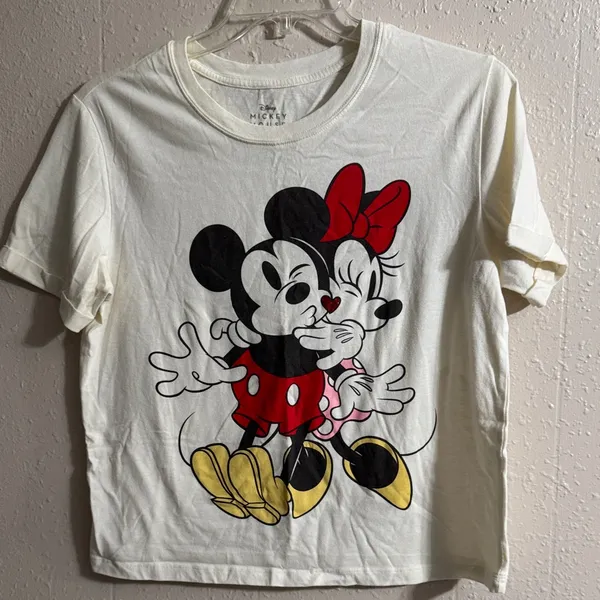 Disney Cream Tee with Mickey and Minnie in Red and Black - Image 4