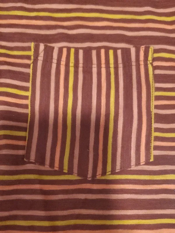 Women's Striped Short Sleeve Pocket Tee in Rust, Pink & Yellow - Image 4