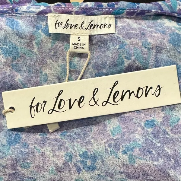 NEW For Love & Lemons Floral Lace Tie Blouse Top Blue Purple Women’s Small - Image 2