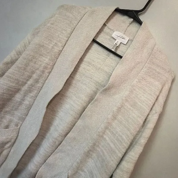 Soma Weekend Cream Heathered Open Pocket Cardigan Small Soft Cozy Lounge #1200 - Image 3
