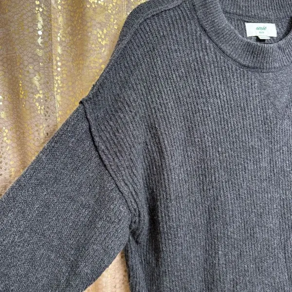 Aerie Dark Gray Oversized Ribbed Knit Drop Shoulder‎ Crewneck Sweater XS - Image 4