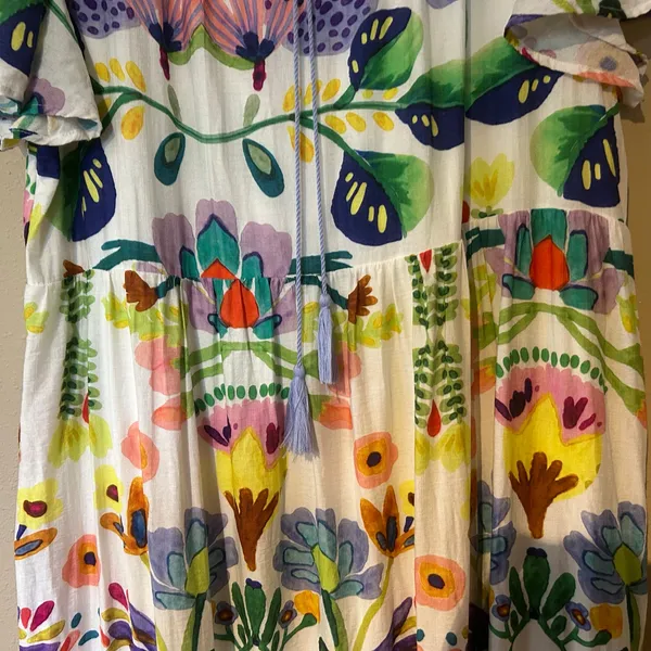 Hayden Los Angeles Maxi Dress Watercolor Floral Lined 1XL Tiered Tassel Boho - Image 11