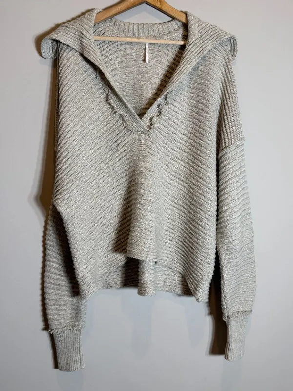 Free People Marlie Pullover Sweater Women's Small Pebble Collared Bohemian NWOT - Image 8