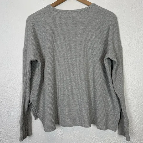 Aerie Offline Wow! Waffle Henley Long Sleeve Shirt Grey Size Small - Image 3