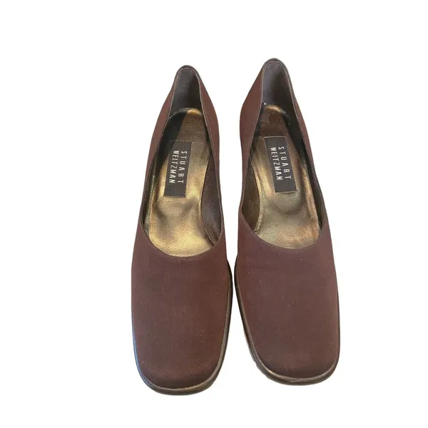 Stewart Weitzman Women's Brown Chunky Block ‎ Heal Flats Square Toe Size 8N - Image 2