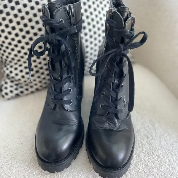 ASH Poker Black Leather Women’s Laceup Combat Boots with Chunky Heel 40 10 - Image 4