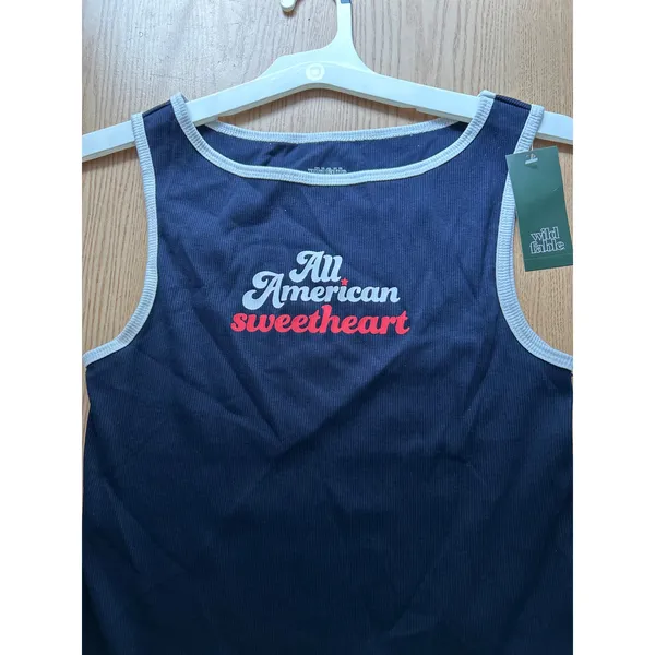 New Women’s Wild Fable “All American Sweetheart” ribbed tank navy size large - Image 2
