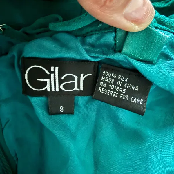 Gilar VTG Green Chiffon Silk Mermaidcore Whimsical Flounce Strap Dress 8 -Stain - Image 6