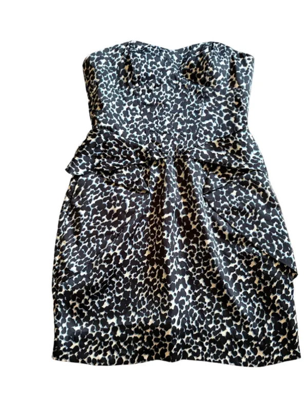 BCBGeneration Satin Animal Leopard Strapless Dress Women Size 2 Black Blue White - Image 2