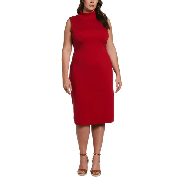 Ella Rafaella Plus Size Funnel Neck Sleeveless Dress LRQFC021R2 Ruby Red 1X - Image 5