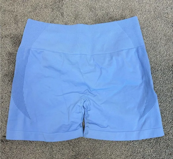 STUNNY Women Workout Shorts Active Seamless Scrunch High Waisted periwinkle blue - Image 2