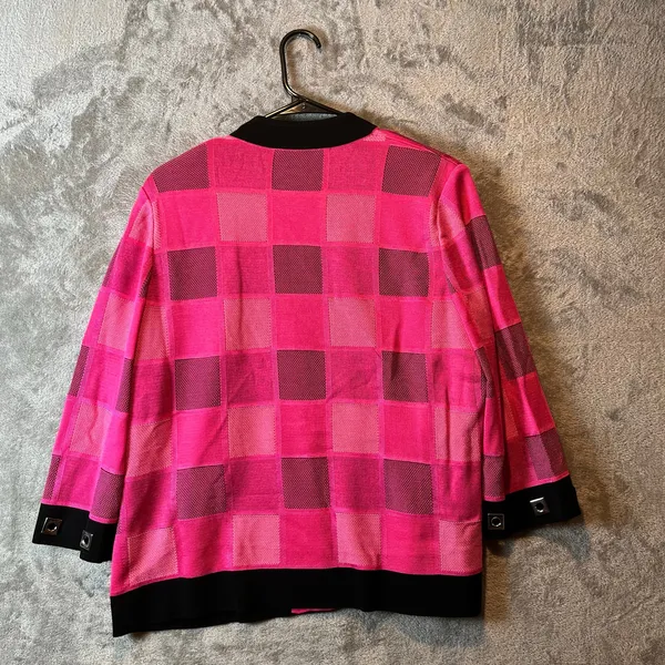 Ming Wang Hot Pink Black Color Checkered Cardigan‎ Jacket Womens Size Large - Image 4