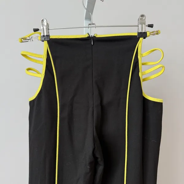 I.AM.GIA sz S Lucid Pant Black Neon Yellow Cut Out Strappy Flare‎ Rave Y2K - Image 10