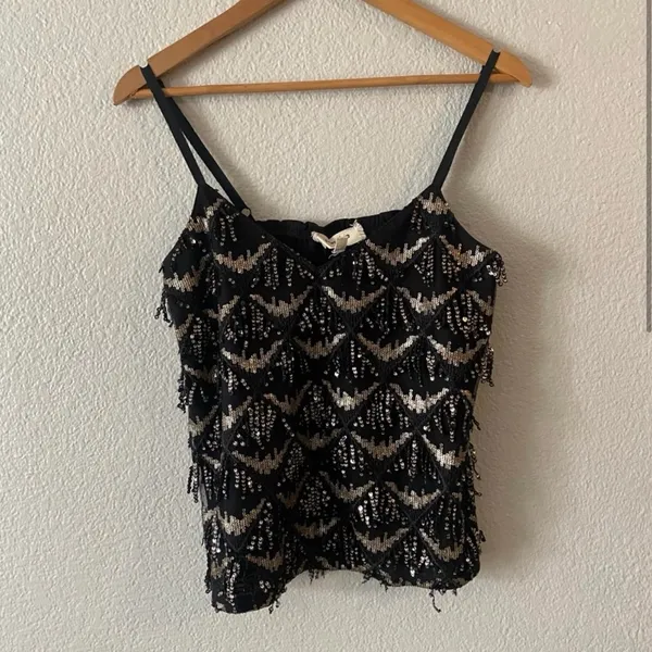 Anthropologie Porridge Orinda Sequin Fringe Cami Tank Gatsby Party Glam - Small - Image 5