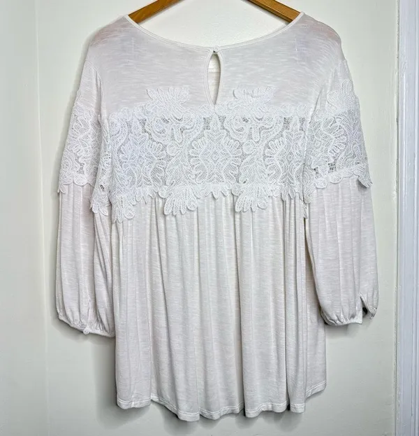Adiva Flowy Crochet Lace Detail Boho Top High Low Women’s Size Large Summer - Image 6
