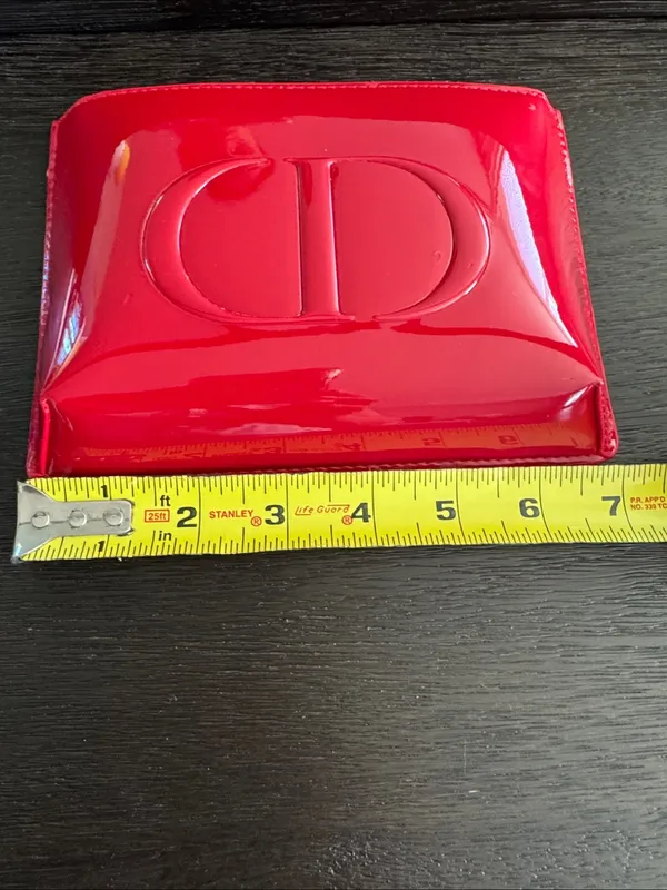 Christian Dior trousse pouch Red shiny Patent CD Embossed cosmetic pouch - Image 5