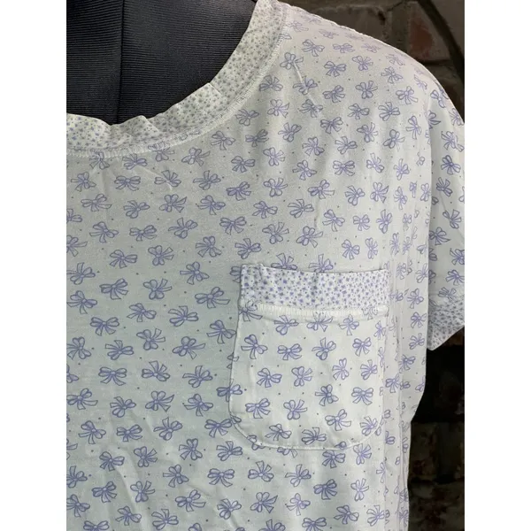 T-shirt vintage bow print purple white - Image 3