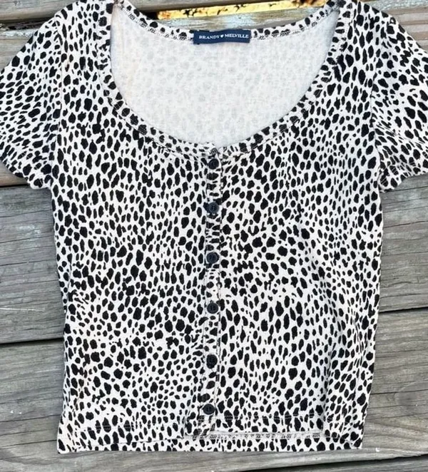 Brandy Melville Leopard Print Button Top - Image 2