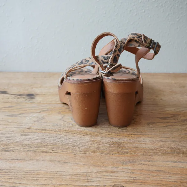 Lucky Brand Wynona Leopard Print Wedge Platform Sandals Tan Black 9.5M - Image 3