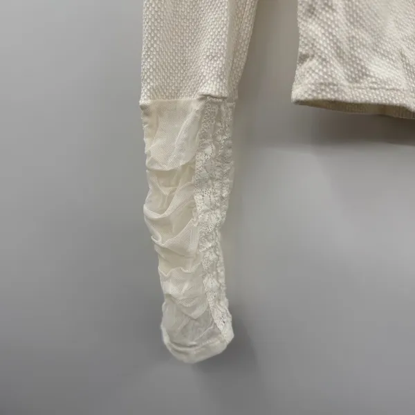 Free People Wear Me Out Thermal Mesh Long Sleeve Ruched Top‎ in White Sz M - Image 4