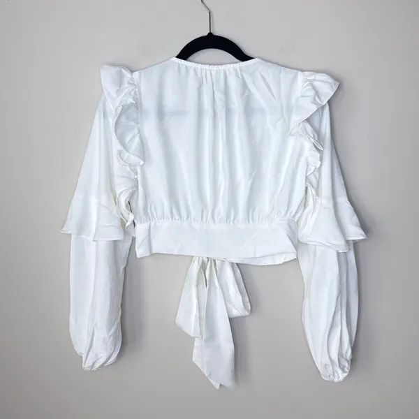 NEW NWT Revolve Line & Dot‎ XS White Sonia Blouse Style LT4153B Cropped Ruffled - Image 7