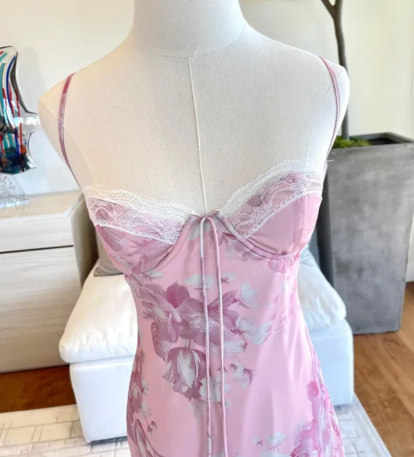 Princess Polly Carissa Floral Lace Trim Mini Dress in Pink Size 4 - Image 3