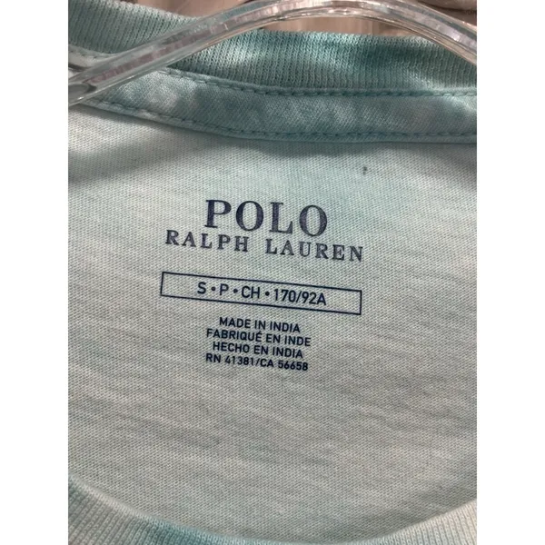 Polo Ralph Lauren TShirt Women's Logo‎ V Neck Size Small Tie Dye Turq/White - Image 2