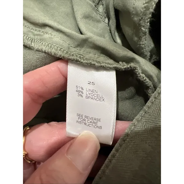 Evereve Olive Green Wide Leg Pants Size 25 Linen Blend‎ Casual Minimalist Boho - Image 4