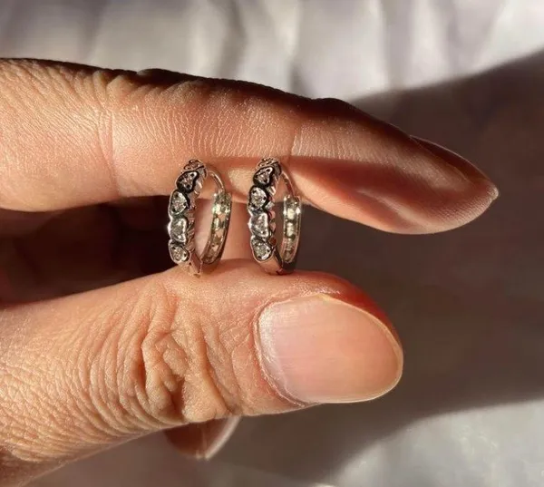 925 Silver Plated CZ Love Heart Silver Hoop Earrings for Women - Image 2