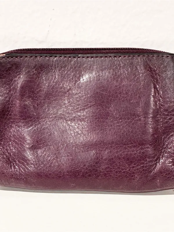 Coach Dark Purple Double Zip Leather Wristlet Pouch - Image 3