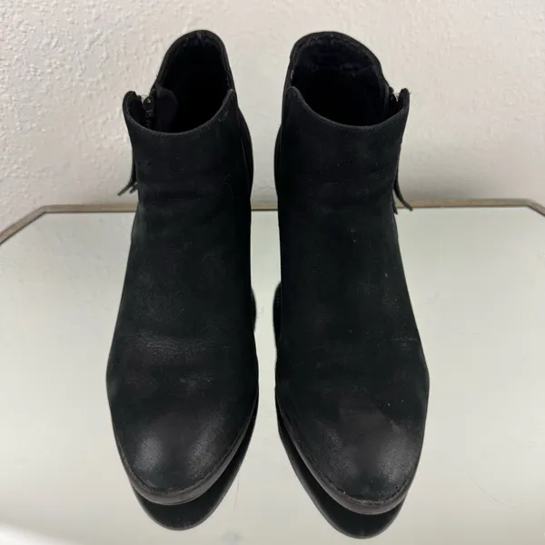VIONIC Black Leather Suede Sterling Zipper Low Heel Preppy Fall Ankle Booties - Image 7