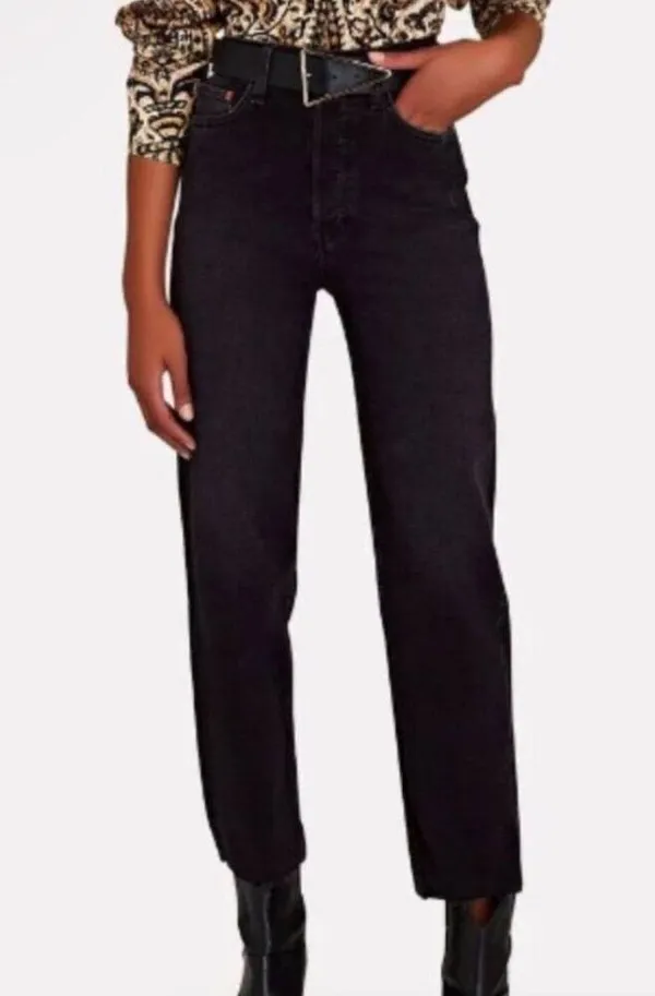 Re/Done Womens High-Rise Straight Leg Black Denim Jeans Size 29 - Image 7