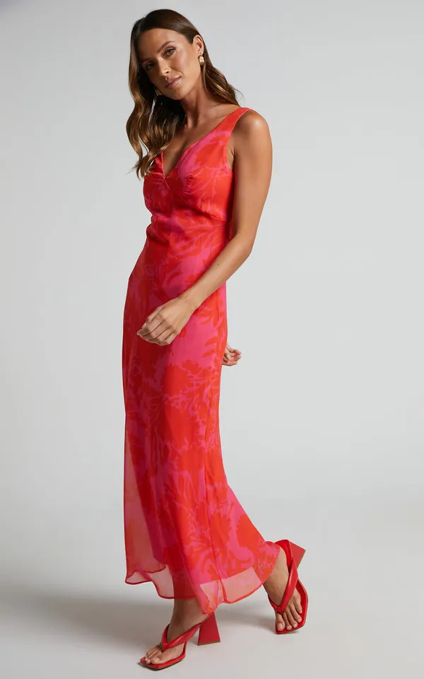 New Showpo Jodie Midi Dress V Neck Slip Dress In Pink Floral Size M MSRP $109 - Image 5