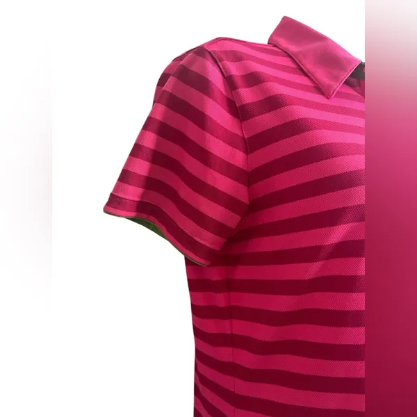 Ladies Nike Golf Short Sleeve Polo Pink Stripe Green Trim Size Medium - Image 3