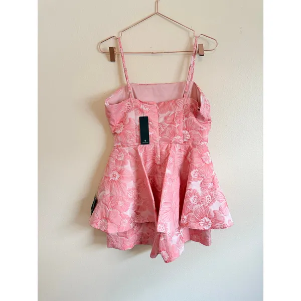 Lulus Romper Womens Pink Floral Fashionable Fit Jacquard Peplum Shorts Jumpsuit - Image 6