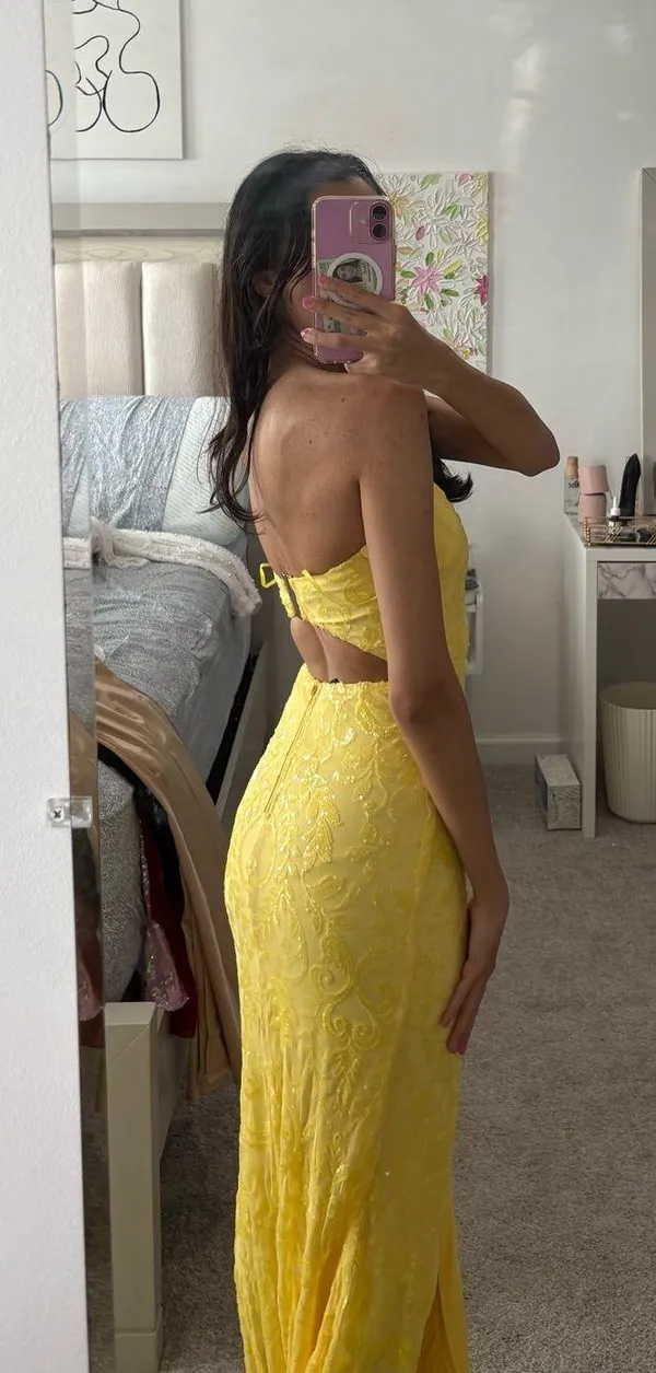 yellow long sequined formal dress Size XS - Image 2