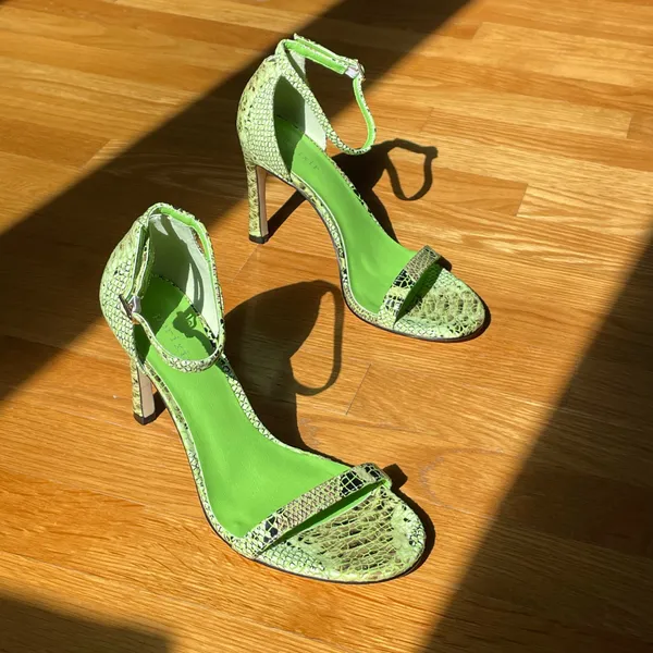 Perixir Women’s US 7 Green Snakeskin Print Stiletto Ankle Strap Sandals Heels - Image 10