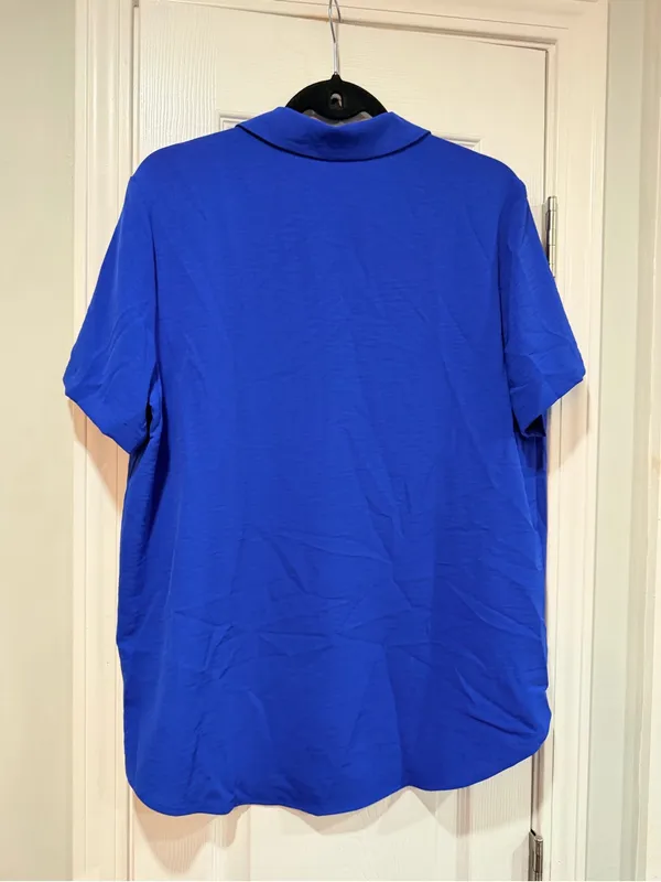 NWOT Hilary Radley Size M Blue Short Sleeve Collared V Neck Tunic Blouse Top - Image 6